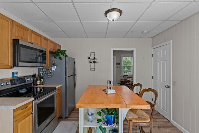 57 Maple Ave, Johnston, RI 02919 - kitchen featuring stainless steel appliances, light wood-type flooring, and a drop ceiling