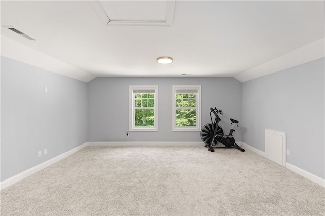 1 Lily Ln Unit 1, West Warwick, RI 02893 - exercise room featuring vaulted ceiling and carpet floors
