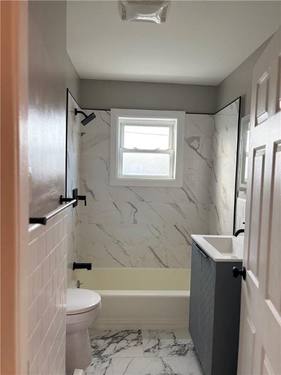 784 York Ave, Pawtucket, RI 02861 - full bathroom featuring vanity, bathing tub / shower combination, and marble look tile flooring