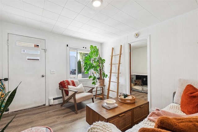 67 Pleasant St, Westerly, RI 02891 - living room featuring wood finished floors, baseboard heating, and a baseboard heating unit