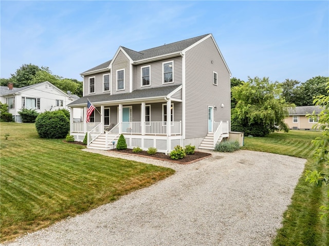 15 Mathew Rd, Tiverton, RI 02878 - view of front of property featuring a porch, a front yard, and roof with shingles