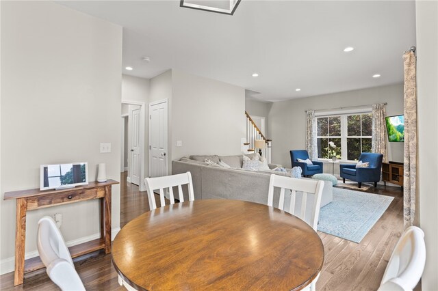 15 Mathew Rd, Tiverton, RI 02878 - dining area with wood finished floors, stairs, and recessed lighting