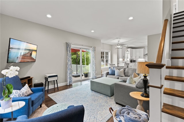 15 Mathew Rd, Tiverton, RI 02878 - living area featuring wood finished floors, stairway, and recessed lighting