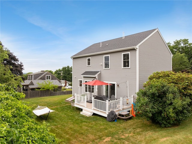15 Mathew Rd, Tiverton, RI 02878 - rear view of house featuring a wooden deck and a shingled roof
