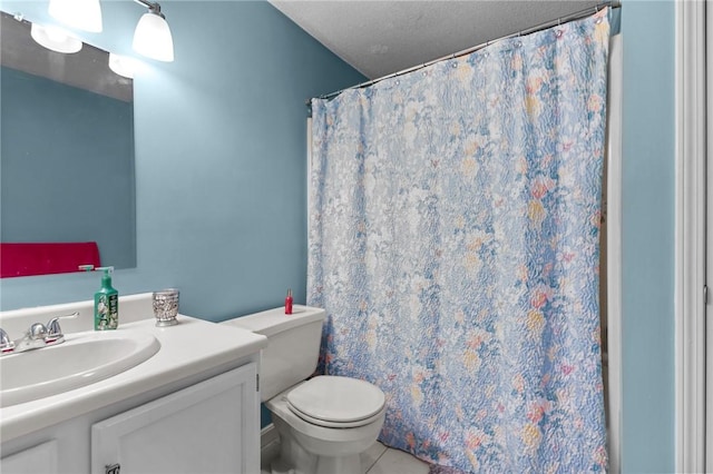 47 Morgan Ave Unit 61, Johnston, RI 02919 - full bath featuring vanity, tile patterned flooring, curtained shower, and a textured ceiling