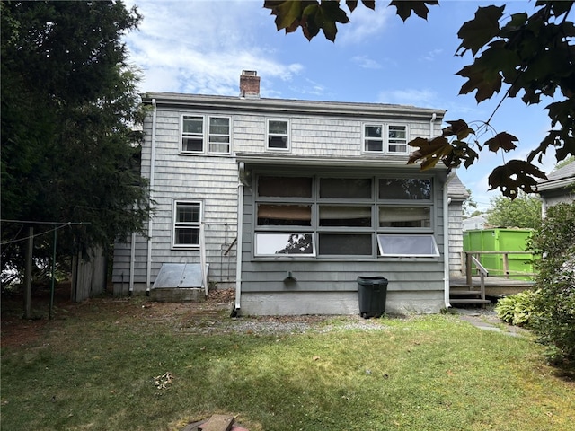 10 Jesse Davis Ln, Barrington, RI 02806 - back of property with a chimney and a yard