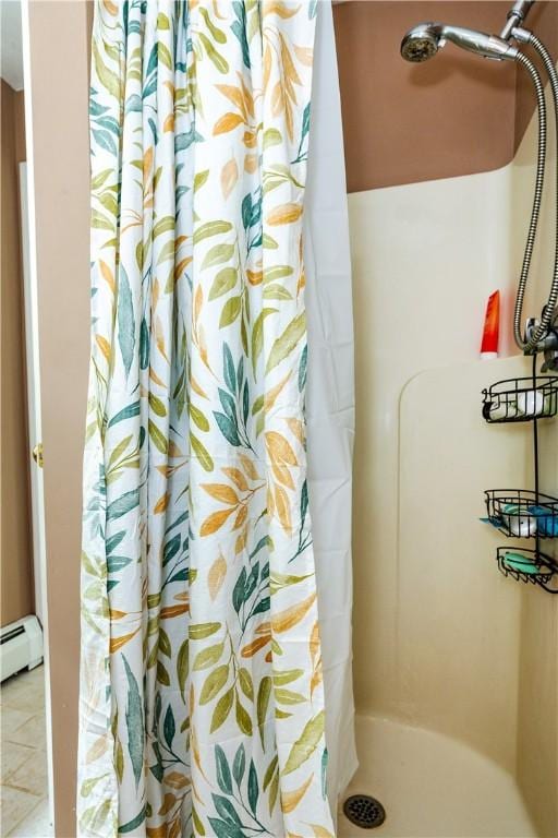 65 Jeri Lynn Cir, Warwick, RI 02886 - bathroom featuring a shower with curtain and baseboard heating