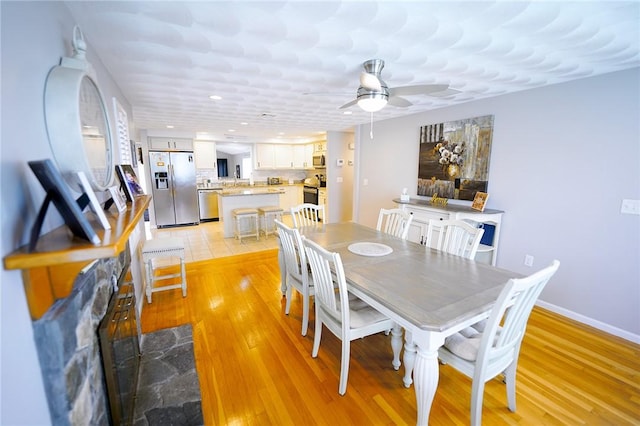 14 Willow Dr, Cranston, RI 02920 - dining space with a ceiling fan, light wood-style flooring, and recessed lighting