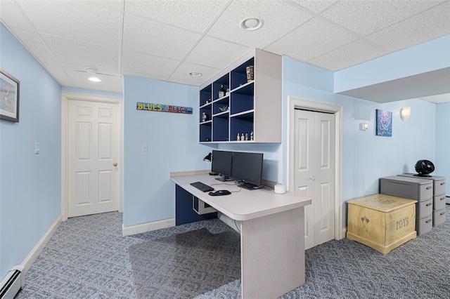 32 Susan Dr, Cumberland, RI 02864 - carpeted office featuring a baseboard radiator and a drop ceiling