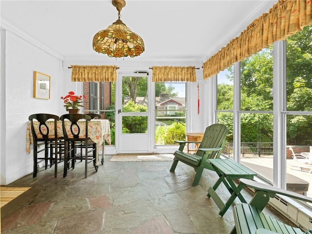 173 Gaskill St, Woonsocket, RI 02895 - sunroom with stone tile floors and ornamental molding