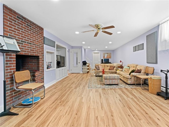 173 Gaskill St, Woonsocket, RI 02895 - living room with wood finished floors, a ceiling fan, and recessed lighting