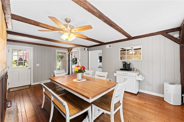 85 N Cobble Hill Rd, Warwick, RI 02886 - dining space with beam ceiling, light wood-style flooring, and a ceiling fan