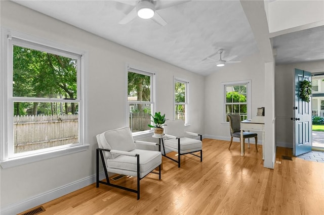 188 Reynolds Ave, Warwick, RI 02889 - living area with a ceiling fan, light wood-type flooring, and vaulted ceiling