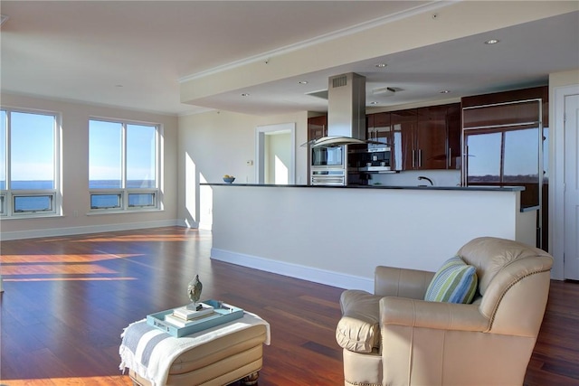 1 Tower Dr Unit 1802, Portsmouth, RI 02871 - living room with dark wood-style flooring, recessed lighting, and ornamental molding