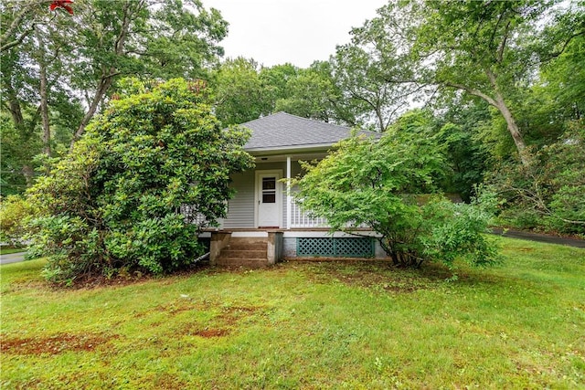 3442 Flat River Rd, Coventry, RI 02816 - rear view of house with covered porch, a lawn, and a shingled roof