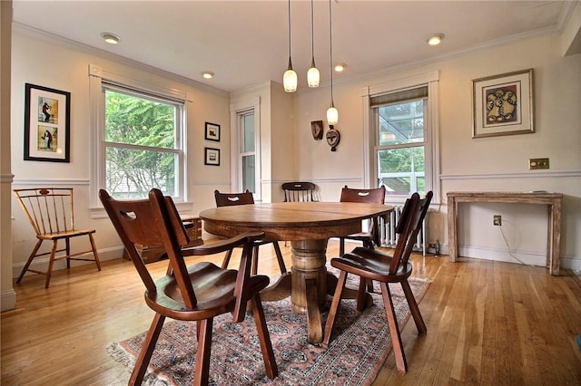 46 Highland Ave, Westerly, RI 02891 - dining space with ornamental molding, healthy amount of natural light, light wood finished floors, and recessed lighting