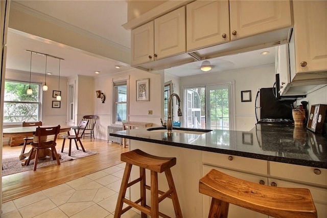 46 Highland Ave, Westerly, RI 02891 - kitchen with radiator, a peninsula, plenty of natural light, ornamental molding, and recessed lighting