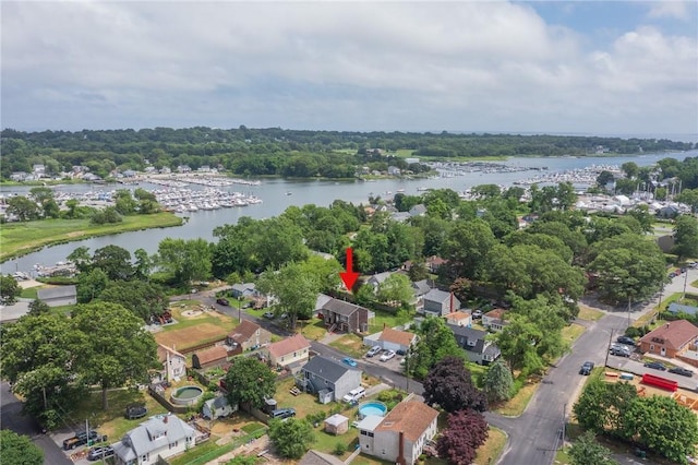 36 Wadsworth St, Warwick, RI 02889 - aerial overview of property's location with a large body of water and nearby suburban area