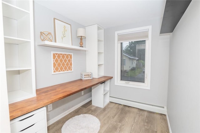 36 Wadsworth St, Warwick, RI 02889 - unfurnished office featuring built in desk, a baseboard heating unit, and light wood-style flooring