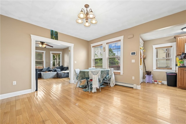 79 Winthrop St, Woonsocket, RI 02895 - dining room featuring light wood finished floors, a chandelier, and a baseboard heating unit