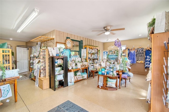 350 Narrow Ln, Charlestown, RI 02813 - interior space with ceiling fan and speckle patterned floor