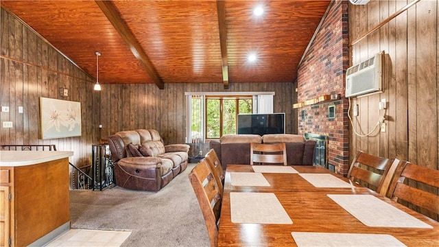 50 Tobey St, Providence, RI 02909 - dining space with wooden ceiling, wood walls, and a wall mounted AC