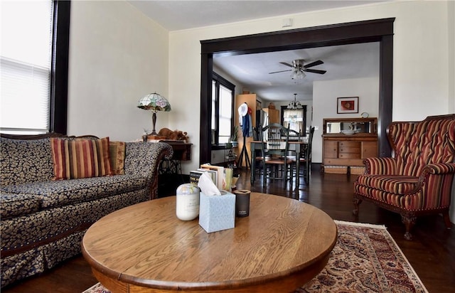 443 Harrington Ave, Warwick, RI 02888 - living area featuring wood finished floors and ceiling fan
