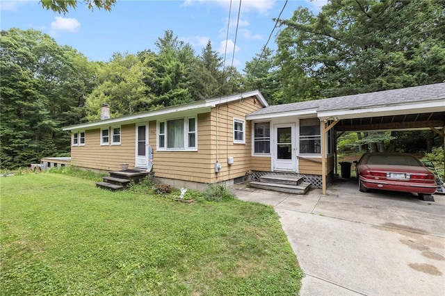 226 Westcott Rd, Scituate, RI 02857 - view of front of property with a front lawn, driveway, entry steps, and a chimney