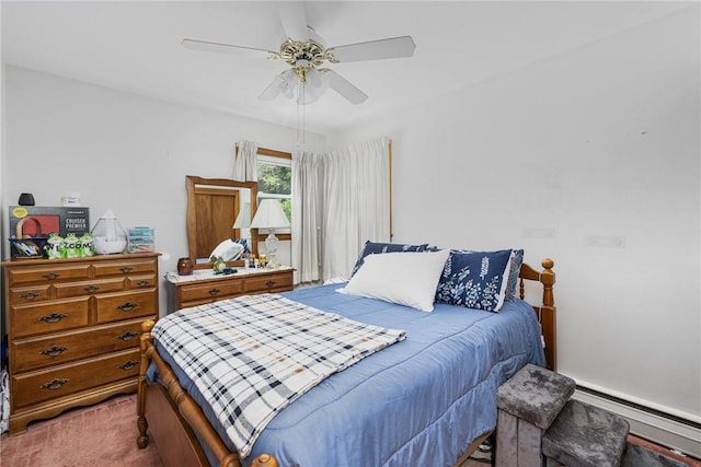226 Westcott Rd, Scituate, RI 02857 - bedroom featuring baseboard heating, carpet floors, and a ceiling fan