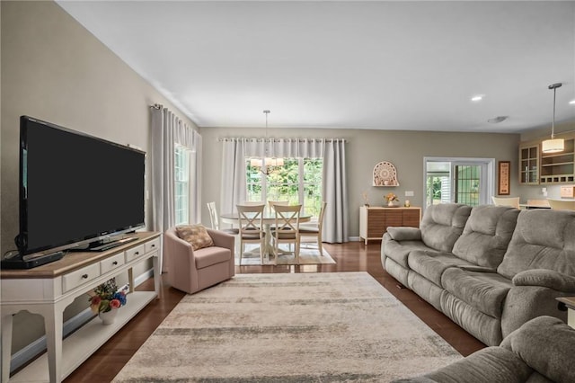 170 Providence Pike Unit 145, North Smithfield, RI 02896 - living area featuring healthy amount of natural light, dark wood-style floors, and recessed lighting