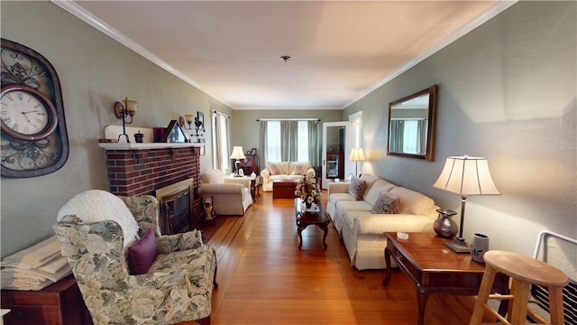 95 Burlington St, Providence, RI 02906 - living room featuring wood finished floors, a fireplace, and ornamental molding
