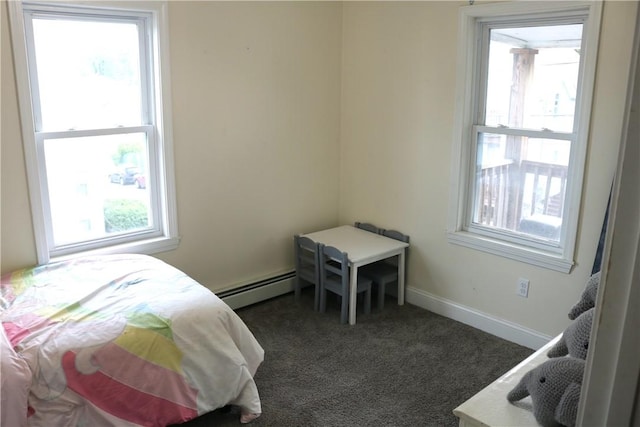 35 Merida Ave, Woonsocket, RI 02895 - bedroom with baseboard heating, multiple windows, and dark carpet