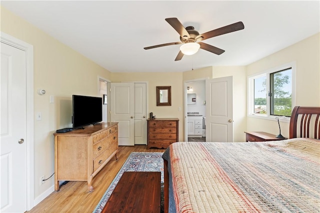 106 Lauri Dr, Charlestown, RI 02813 - bedroom with light wood-type flooring, ceiling fan, and ensuite bathroom