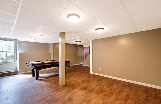 28 Plant St, Cumberland, RI 02864 - game room with pool table, wood finished floors, and a paneled ceiling