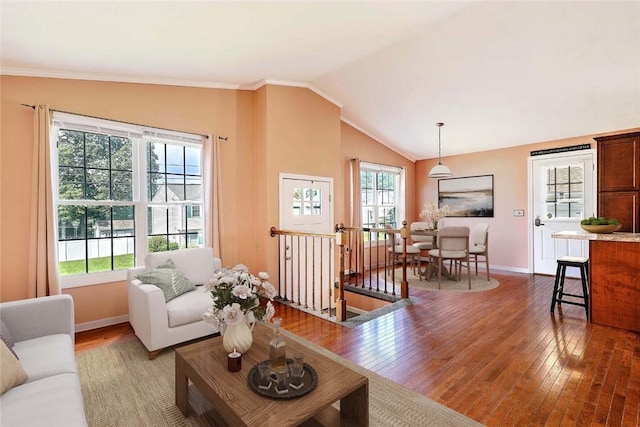 28 Plant St, Cumberland, RI 02864 - living room with wood-type flooring and lofted ceiling