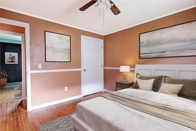 28 Plant St, Cumberland, RI 02864 - bedroom with wood-type flooring, crown molding, and a ceiling fan