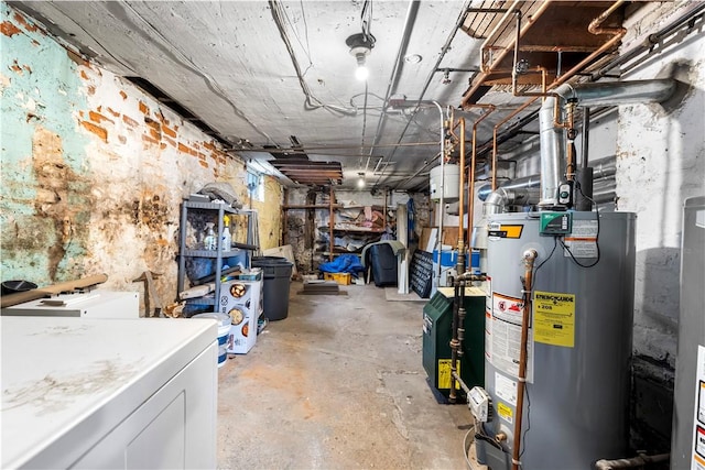 38 Vine St, East Providence, RI 02914 - unfinished basement featuring water heater and washer / clothes dryer