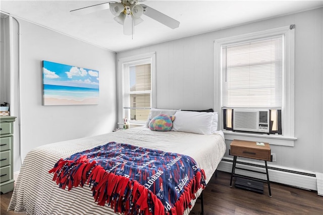 38 Vine St, East Providence, RI 02914 - bedroom with wood finished floors, a baseboard heating unit, multiple windows, and cooling unit