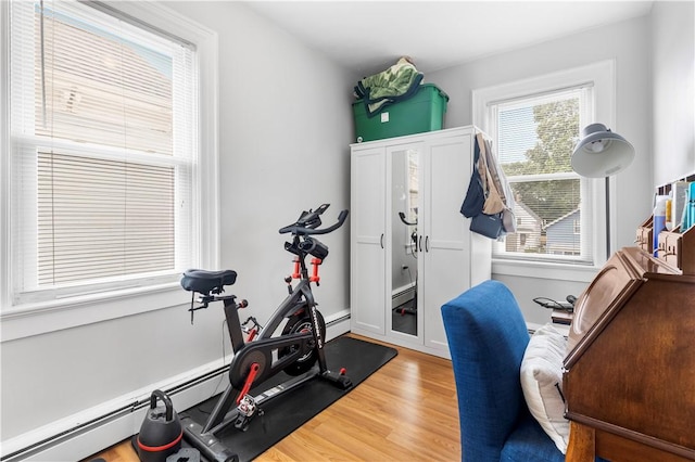 38 Vine St, East Providence, RI 02914 - exercise area with wood finished floors and baseboard heating