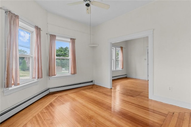 230 Pawtucket Ave, Pawtucket, RI 02860 - spare room with a baseboard heating unit, light wood-type flooring, a ceiling fan, and baseboard heating