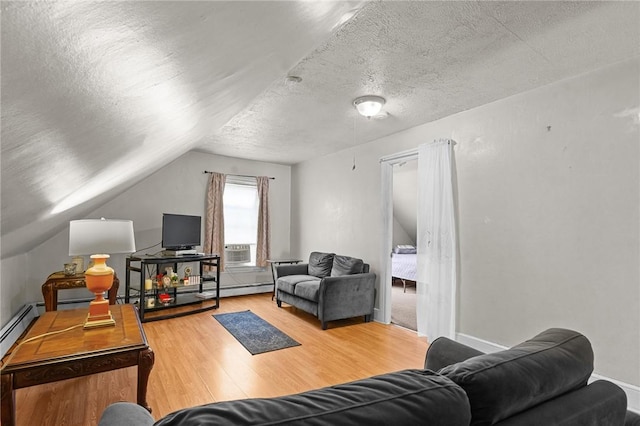 230 Pawtucket Ave, Pawtucket, RI 02860 - living area featuring a textured ceiling, wood finished floors, vaulted ceiling, and cooling unit