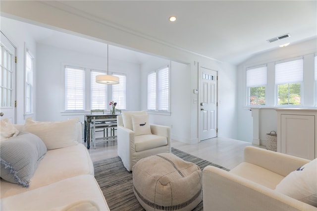21 Overlook Ave, Charlestown, RI 02813 - living area featuring recessed lighting, lofted ceiling, and wood finished floors