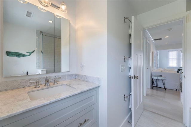 21 Overlook Ave, Charlestown, RI 02813 - full bathroom featuring vanity, a shower stall, a freestanding bath, and recessed lighting