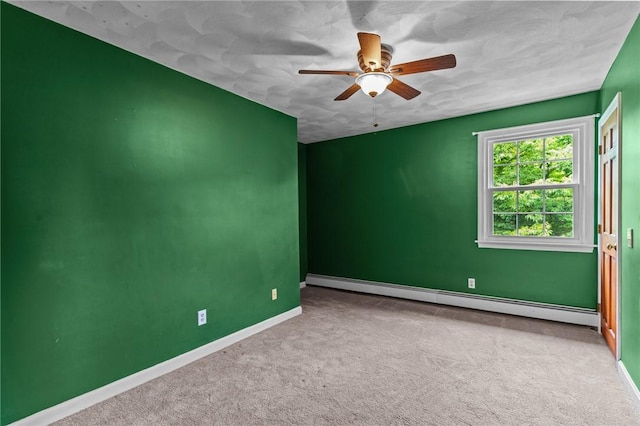 43 Peckham Pl, Bristol, RI 02809 - spare room featuring baseboard heating, ceiling fan, and carpet