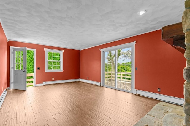 43 Peckham Pl, Bristol, RI 02809 - unfurnished living room featuring a baseboard heating unit, a baseboard radiator, and wood finished floors