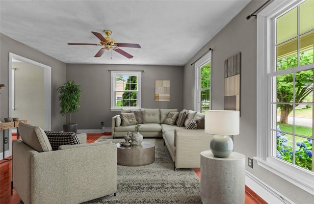 43 Peckham Pl, Bristol, RI 02809 - living area featuring wood finished floors and ceiling fan