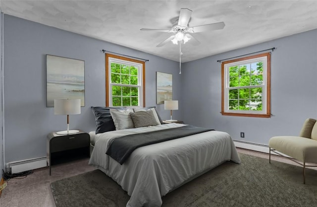 43 Peckham Pl, Bristol, RI 02809 - bedroom featuring a baseboard radiator, carpet floors, and a ceiling fan