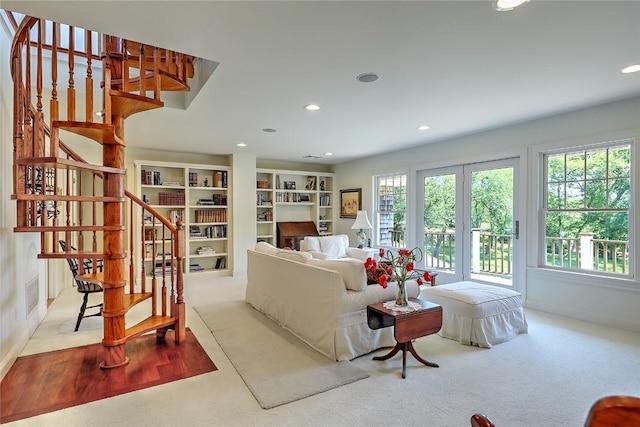 25 Brayton Point Rd, Westport, MA 02790 - carpeted living room with recessed lighting and stairway