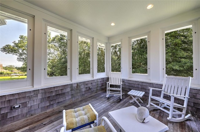 25 Brayton Point Rd, Westport, MA 02790 - sunroom / solarium featuring wood-type flooring, recessed lighting, and a wooden deck