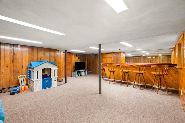 17 Golini Dr, Johnston, RI 02919 - rec room featuring wood walls, carpet flooring, and bar